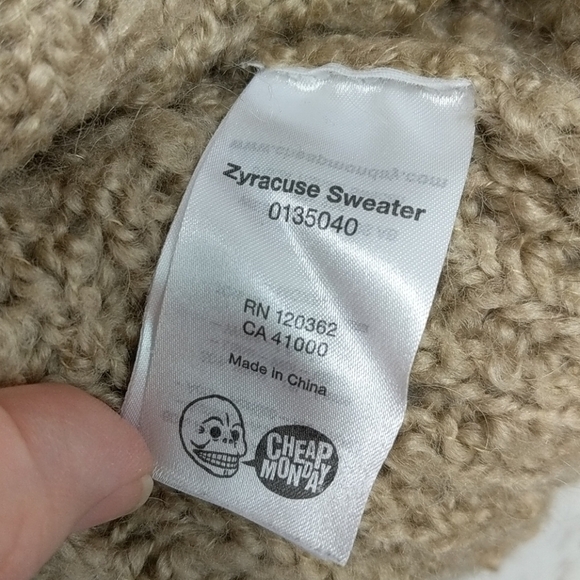 Cheap Monday Zyracuse Wool Mohair Sweater Swedish Oversize Tan Boucle Teddy Bear - Picture 12 of 16